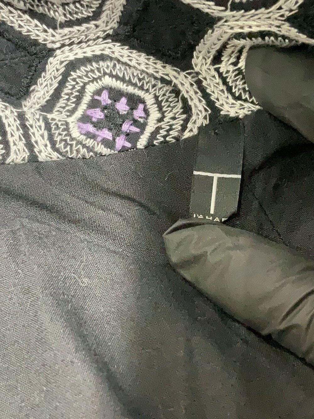 T Tahari Calypso Embroidered Geometric Sweater Jacket Black White Purple M/L (Es - Picture 9 of 9